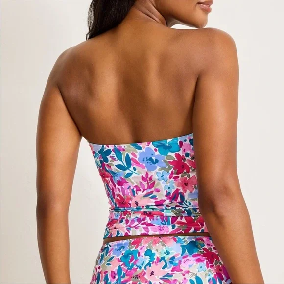 Tommy Bahama Watercolor Floral Bandeau Tankini Top - Picture 3 of 10